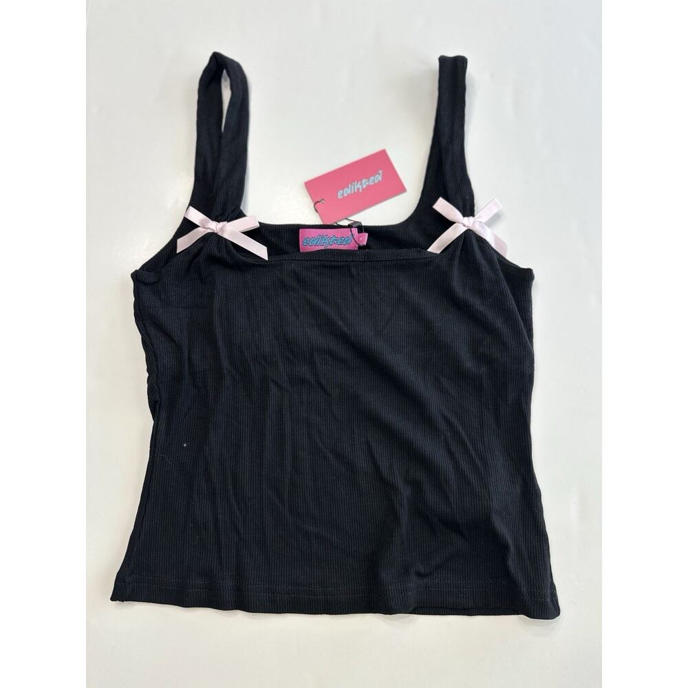 Edikted Women’s Size Small Black Pink Bow Tank Top NEW NWT